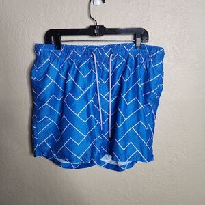 Ike by Ike Behar Swim Shorts Men's XL Blue Polyester Zigzag Block Drawstring